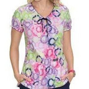 Koi NWT Fireworks Tie Dye Delaney Embroidered Scrub Short Sleeve Top Large
